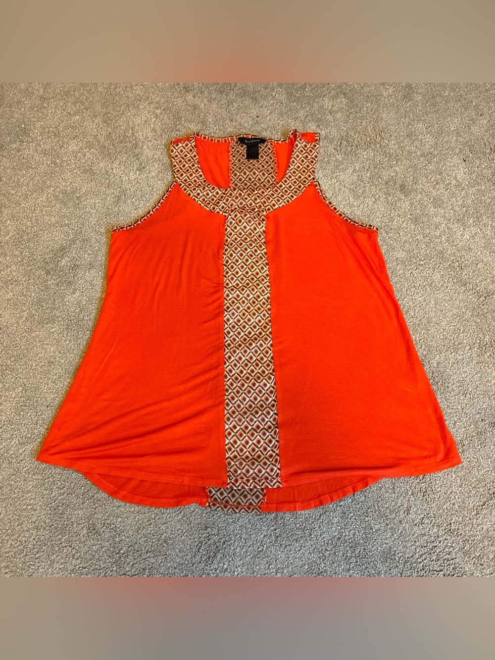 Womens Orange Beige Equestrian Sheer Link Geometric Sleeveless Blouse Sz 14/16